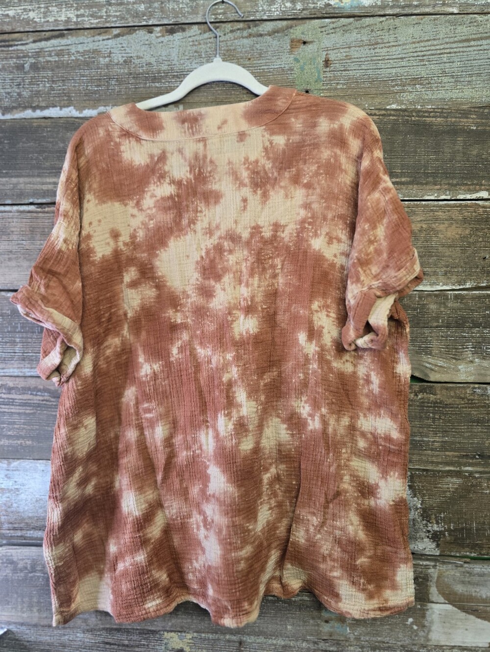 Wonderly Rust Cream Tie Dye Oversized Boho Top XL - Picture 3 of 5